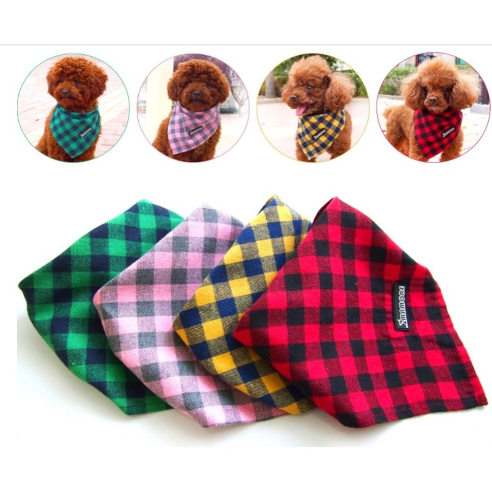 Plaid Dog Cats Bandanas,4PC Soft Washable Cotton Triangle Bib Kerchief Small